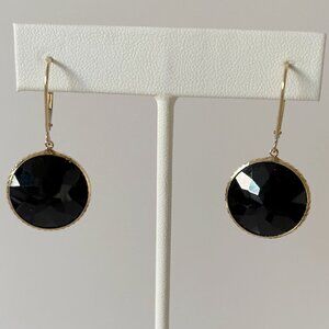 14K Solid Yellow Gold And Black Onyx Drop Earrings